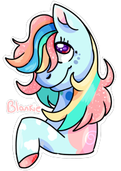 Size: 1240x1754 | Tagged: safe, artist:galactichooves, derpibooru import, oc, oc only, oc:blankie polka, pony, badge, bust, colored, colorful, cute, looking away, nostrils, outline, raised hoof, raised leg, red eyes, request, simple background, smiling, solo, sparkles, text, transparent background, white outline