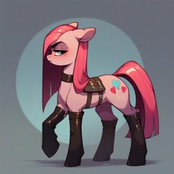 Size: 1024x1024 | Tagged: safe, ai content, derpibooru import, generator:purplesmart.ai, generator:stable diffusion, machine learning generated, pinkie pie, boots, full body, looking at you, pinkamena diane pie, prompter needed, shoes