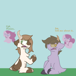 Size: 720x720 | Tagged: safe, artist:not-important, derpibooru import, oc, oc only, oc:kidd, oc:raspberry ricochet, oc:zelle, deer, deer oc, duo, duo male, goat oc, looking away, male, non-pony oc, outdoors