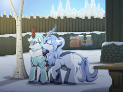 Size: 1600x1200 | Tagged: safe, artist:willoillo, derpibooru import, oc, kirin, pony, armor, art, commission, illustration, kirin oc, outdoors, snow