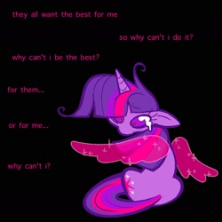 Size: 1816x1814 | Tagged: safe, artist:tricky_cannon, derpibooru import, twilight sparkle, alicorn, pony, black background, crying, english, female, mare, simple background, solo, text, vent art