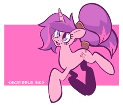 Size: 904x775 | Tagged: safe, artist:tricky_cannon, derpibooru import, oc, oc only, oc:scribbles, pony, unicorn, female, full body, horn, mare, passepartout, pink coat, solo, unicorn oc