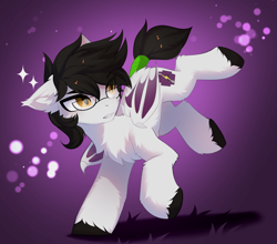 Size: 4815x4236 | Tagged: safe, artist:empress-twilight, derpibooru import, oc, oc only, oc:jolting madness, bat pony, pony, bat pony oc, bat wings, cheek fluff, chest fluff, commission, ear fluff, ear tufts, ears, eye clipping through hair, eyebrows, eyebrows visible through hair, fangs, folded wings, glasses, leg fluff, male, slit eyes, solo, sparkles, stallion, tail, tail wrap, unshorn fetlocks, wings, ych result