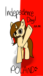 Size: 720x1280 | Tagged: safe, artist:mashee, derpibooru import, oc, oc only, pony, unicorn, female, flag, horn, mare, mouth hold, poland, polish flag, polish national independence day, solo, waving