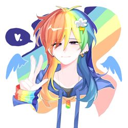 Size: 1000x1000 | Tagged: safe, artist:shilajiyuzhi, derpibooru import, rainbow dash, human, g4, bust, ear piercing, humanized, piercing, simple background, solo, white background, wings