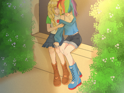 Size: 1080x810 | Tagged: safe, artist:dash759655, derpibooru import, applejack, rainbow dash, human, appledash, duo, duo female, female, humanized, lesbian, shipping