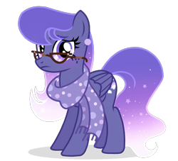 Size: 1292x1171 | Tagged: safe, alternate version, artist:cstrawberrymilk, derpibooru import, oc, oc only, oc:cloud dancer (cstrawberrymilk), pegasus, pony, bangs, base used, clothes, colored eyebrows, ear piercing, earring, ethereal mane, eyebrow slit, eyebrows, female, female oc, flowing tail, folded wings, freckles, frown, glasses, gradient mane, gradient tail, jewelry, long mane, long tail, looking at you, mare, mare oc, pegasus oc, piercing, purple coat, purple eyes, purple mane, purple tail, scarf, simple background, solo, standing, starry mane, starry tail, tail, three quarter view, transparent background, wings