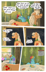 Size: 2000x3100 | Tagged: safe, artist:seventozen, derpibooru import, applejack, rainbow dash, pony, comic:the problem of parthus, comic, food