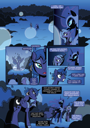 Size: 1920x2715 | Tagged: safe, artist:alexdti, artist:v-nico, derpibooru import, nightmare moon, princess luna, alicorn, pony, comic:alicorn of magic, butt, comic, female, mare, outdoors, plot, s1 luna, triality