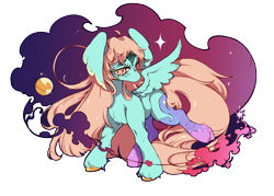 Size: 2100x1500 | Tagged: safe, artist:slimeprints, derpibooru import, oc, oc only, oc:searchlight, pegasus, pony, pony bigger than a planet, solo, space, stars, wing ears, wingding eyes, wings