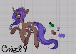 Size: 2450x1750 | Tagged: safe, derpibooru import, oc, oc only, unicorn, braid, digital art, horn, long tail, purple mane, reference, tail, unicorn oc