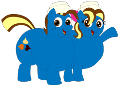 Size: 1024x734 | Tagged: safe, artist:hritz123, derpibooru import, oc, oc:fudge cookie, oc:sundae shake, earth pony, bow, brother and sister, digital art, fat, female, hat, looking at you, male, mare, paper hat, siblings, smiling, smiling at you, stallion, twins, waving