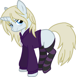 Size: 1413x1428 | Tagged: artist needed, safe, oc, oc only, oc:synthwave, pony, unicorn, /mlp/, 4chan, bags under eyes, blonde, blonde mane, blonde tail, bored, butt, clothes, clothing, dock, eyelashes, femboy, girly, hoodie, large butt, male, neet, sketch, socks, solo, stallion, standing, tired, trap