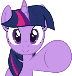 Size: 602x634 | Tagged: safe, artist:wiiyeswiiuno, derpibooru import, twilight sparkle, unicorn twilight, pony, unicorn, g4, female, fourth wall, horn, mare, raised hoof, raised leg, show accurate, simple background, smiling, solo, transparent background