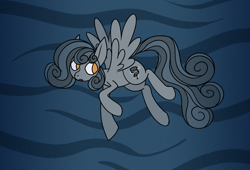 Size: 1840x1248 | Tagged: safe, artist:acura, derpibooru import, oc, oc only, oc:twisty turns, pegasus, curly hair, curly mane, curly tail, female, flying, gradient background, mare, no pupils, solo, tail