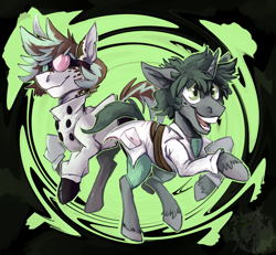 Size: 2736x2528 | Tagged: safe, artist:hallowraith, derpibooru import, oc, oc:graveyard shift, oc:stitches, earth pony, unicorn, fallout equestria, earth pony oc, fallout equestria oc, fallout equestria: sireland, horn, unicorn oc