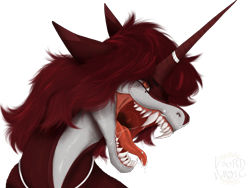 Size: 2160x1620 | Tagged: safe, artist:lordlyric, derpibooru import, oc, oc only, oc:stargal, pony, unicorn, drool, female, horn, mare, mawshot, open mouth, painting, red, sharp teeth, solo, teeth, thin