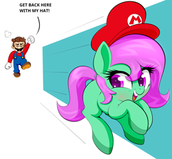 Size: 2996x2777 | Tagged: safe, artist:scandianon, derpibooru import, oc, oc only, human, accessory theft, angry, colored hooves, female, hooves, male, mare, mario, raised fist, running, super mario bros.