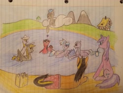 Size: 4608x3456 | Tagged: safe, artist:radiation_pony, derpibooru import, amethyst star, cloudchaser, derpy hooves, dinky hooves, flitter, sparkler, thunderlane, oc, oc:radium, oc:rubidium, pegasus, unicorn, g4, horn, swimming