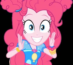 Size: 1203x1080 | Tagged: safe, derpibooru import, edit, edited screencap, screencap, pinkie pie, equestria girls, g4, afro puffs, background removed, black background, cute, diapinkes, female, grin, low quality, simple background, smiling, solo