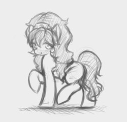 Size: 4028x3865 | Tagged: safe, artist:maretheory.exe, derpibooru import, earth pony, pony, bipedal, crown, drawthread, female, grayscale, high res, ico el caballito valiente, ico the brave little horse, jewelry, looking at you, monochrome, pencil drawing, preciosa, raised hooves, regalia, simple background, sketch, solo, traditional art, white background