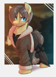 Size: 2288x3152 | Tagged: safe, artist:witchtaunter, derpibooru import, earth pony, pony, clothes, jacket, leon s. kennedy, male, ponified, resident evil, species swap, stallion