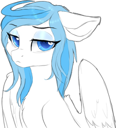 Size: 800x886 | Tagged: safe, artist:soff, derpibooru import, oc, oc only, oc:musicora melody, pegasus, blue eyes, blue mane, eyeshadow, folded wings, looking at you, makeup, pegasus oc, simple background, solo, transparent background, white coat, wings