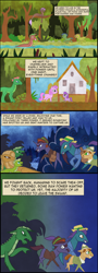 Size: 2160x6000 | Tagged: safe, artist:mr100dragon100, derpibooru import, earth pony, fish, unicorn, comic:throne of dracula the secret world, comic, female, foal, horn, house, male, mare, night, outdoors, stallion, swamp, swamp pony, tree