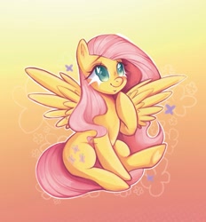 Size: 1343x1447 | Tagged: safe, artist:faelitha, derpibooru import, fluttershy, butterfly, pegasus, pony, cute, digital art, gradient background, illustration, procreate app, solo