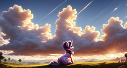 Size: 1680x896 | Tagged: safe, ai content, derpibooru import, machine learning generated, starlight glimmer, pony, unicorn, g4, horn, outdoors, prompter:ilham470, solo