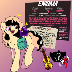 Size: 2000x2000 | Tagged: safe, artist:eniartuwu, derpibooru import, oc, oc only, oc:enigma, pony, unicorn, g4, digital art, gradient background, horn, solo, spanish