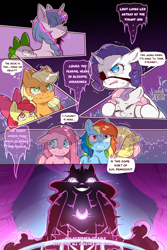 Size: 960x1440 | Tagged: safe, artist:cold-blooded-twilight, derpibooru import, apple bloom, applejack, fluttershy, nightmare moon, pinkie pie, rainbow dash, rarity, spike, sweetie belle, twilight sparkle, comic:cold storm, g4, cold blooded twilight, comic, dialogue, female, glowing, glowing eyes, siblings, sisters, slit eyes, smiling, speech bubble, thought bubble