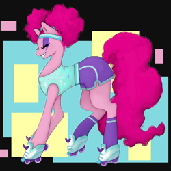 Size: 1080x1080 | Tagged: safe, artist:lunciafnafpl, derpibooru import, pinkie pie, earth pony, pony, g4, concave belly, eyes closed, female, fit, mare, roller skates, skates, slender, thin