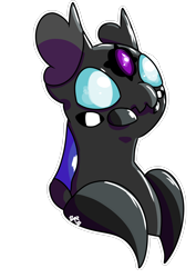 Size: 1240x1754 | Tagged: safe, artist:galactichooves, derpibooru exclusive, derpibooru import, oc, oc only, oc:17th seeker, changeling, badge, blue eyes, bust, changeling hybrid, changeling oc, cute, digital art, five eyes, frilled ears, looking up, mandibles, multiple eyes, outline, purple eye, request, requested art, round face, silly, simple background, solo, transparent background, white outline