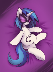 Size: 2295x3092 | Tagged: safe, artist:maretheory.exe, derpibooru import, dj pon-3, vinyl scratch, pony, unicorn, g4, butt, female, glasses, horn, indoors, lying down, mare, plot, seductive look, seductive pose, solo