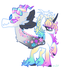 Size: 489x536 | Tagged: safe, artist:apieceofkimmy, artist:apieceofmii, derpibooru import, oc, oc only, oc:gemstone gleam, original species, pony, unicorn, augmented, augmented tail, coat markings, female, gem, gemstones, horn, mare, multicolored hair, parasite, paraspone, rainbow hair, raised hoof, raised leg, simple background, solo, tail, transparent background, unshorn fetlocks, wyrm