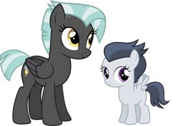 Size: 2737x2000 | Tagged: safe, artist:whalepornoz, derpibooru import, lightningroad, rumble, thunderlane, tumble, pegasus, pony, g4, duo, female, filly, foal, male to female, mare, rule 63, siblings, simple background, sisters, transformation, transgender transformation, transparent background, vector