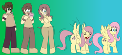 Size: 4160x1904 | Tagged: dead source, safe, artist:bersie1119, derpibooru import, fluttershy, butterfly, human, pegasus, pony, g4, female, gradient background, high res, human male, human to pony, jewelry, magic, male, male to female, mare, no pupils, pendant, raised hoof, raised leg, species swap, spread wings, transformation, transformation sequence, transgender transformation, wings