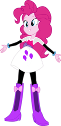 Size: 827x1698 | Tagged: safe, derpibooru import, editor:amadondawn, pinkie pie, human, equestria girls, g4, boots, clothes, female, high heel boots, jacket, shirt, shoes, simple background, skirt, solo, vest, white background