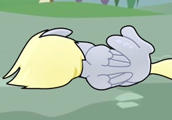 Size: 2193x1535 | Tagged: safe, artist:doodlesinky, derpibooru import, derpy hooves, pegasus, pony, g4, crying, facing away, female, lying down, mare, on floor, on side, outdoors, pathetic, solo