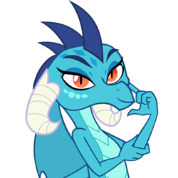 Size: 500x500 | Tagged: safe, artist:queencold, derpibooru import, princess ember, dragon, g4, bust, dragoness, female, lidded eyes, looking at you, show accurate, simple background, smiling, smiling at you, solo, transparent background