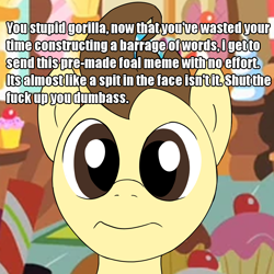 Size: 800x800 | Tagged: safe, anonymous artist, derpibooru import, pound cake, pegasus, pony, g4, baby, baby pony, foal, indoors, meme, reaction image, vulgar