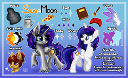 Size: 4100x2500 | Tagged: safe, artist:sunamoonmlp, derpibooru exclusive, derpibooru import, oc, oc only, oc:sunamoon, alicorn, pony, g4, cute, female, horn, mare, reference, stars, wings