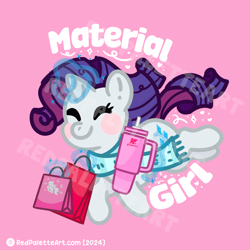 Size: 2500x2500 | Tagged: safe, artist:redpalette, derpibooru import, rarity, blushing, clothes, cute, eyes closed, jumping, leaping, magic, scarf, sparkles, telekinesis, watermark