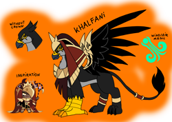 Size: 1414x1000 | Tagged: safe, artist:zetikoopa, derpibooru import, oc, oc:khalfani, griffon, antagonist, cookie run, egyptian, egyptian headdress, male, villain oc