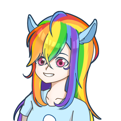 Size: 1198x1205 | Tagged: safe, artist:muchu, artist:mumuqiu049, derpibooru import, rainbow dash, human, cute, dashabetes, eared humanization, humanized, simple background, white background