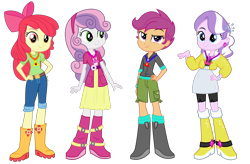 Size: 1632x1073 | Tagged: safe, artist:masem, artist:sketchmcreations, artist:starryshineviolet, derpibooru import, editor:jbrony, apple bloom, diamond tiara, scootaloo, sweetie belle, human, best in show: the pre-show, better together, equestria girls, g4, rainbow rocks, 2014, adorabloom, belt, boots, bow, clothes, cute, cutealoo, denim, diamondbetes, diamondsass, diasweetes, dragon tales, dreamworks face, ear piercing, earring, eqg promo pose set, eyebrows, female, feminism, hair bow, hand on hip, high heel boots, hoodie, jacket, jeans, jewelry, looking at you, modesty, necklace, pants, piercing, raised eyebrow, sassabloom, sassasweetes, scootasass, shirt, shoes, short pants, shorts, simple background, skirt, smiling, smiling at you, smirk, standing, t-shirt, transparent background, vector