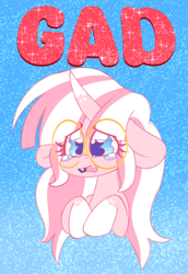 Size: 1533x2229 | Tagged: safe, artist:ladylullabystar, derpibooru import, oc, oc:lady lullaby star, pony, unicorn, alternate design, female, glasses, horn, mare, solo, teary eyes