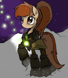 Size: 1280x1457 | Tagged: safe, artist:askaponywithbraces, derpibooru import, oc, oc:coffee talk, earth pony, pony, clothes, female, mare, outdoors, snow, solo, winter outfit