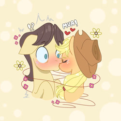 Size: 750x750 | Tagged: safe, applejack, caramel, earth pony, pony, carajack, female, kiss on the lips, kissing, male, mare, shipping, stallion, straight